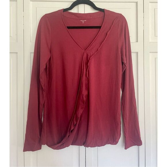 Garnet hill cotton wine collared ruffle blouse large - Picture 3 of 9